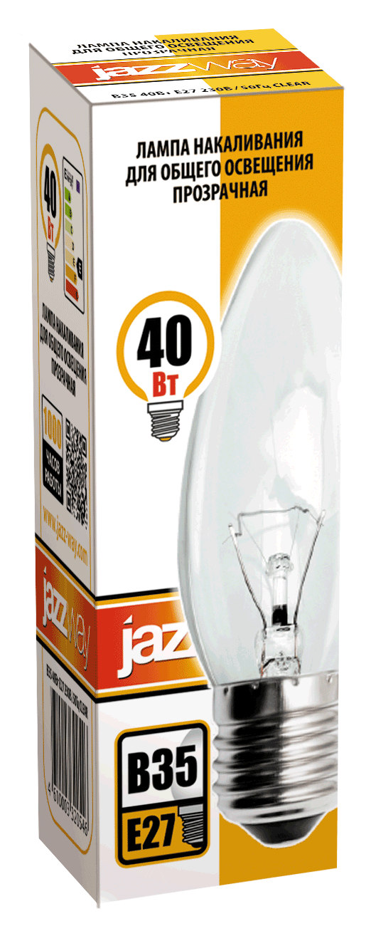 B35 240V 40W E27 clear Лампа накаливания В35 - фото2