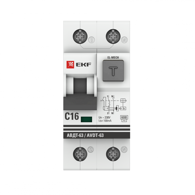 Дифференциальный автомат АВДТ-63 16А/100мА (характеристика C, эл-мех, тип АС) 6кА EKF PROxima - фото2