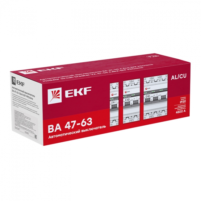ВА 47-63 3P 50А (C) 4,5kA EKF PROxima автоматический выключатель, арт. mcb4763-3-50C-pro - фото4