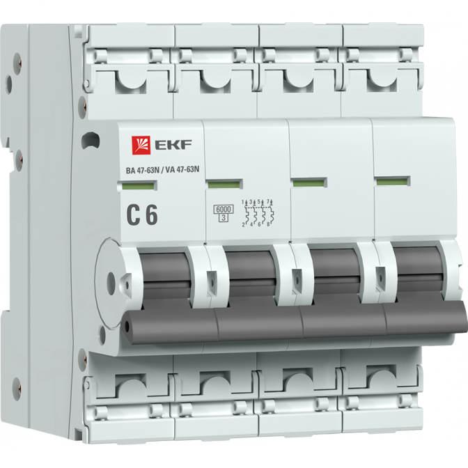 ВА 47-63N 4P 6А (C) 6кА EKF PROxima автоматический выключатель, арт. M636406C - фото1