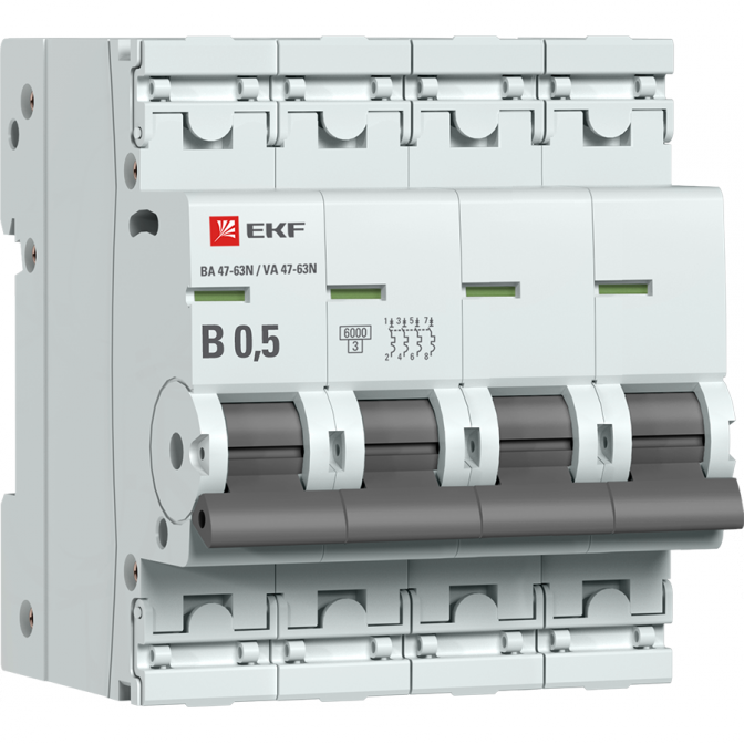ВА 47-63N 4P 0,5А (B) 6кА EKF PROxima автоматический выключатель, арт. M63640T5B - фото1