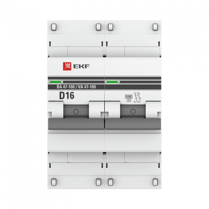 ВА 47-100 2P 16А (D) 10kA EKF PROxima автоматический выключатель, арт. mcb47100-2-16D-pro - фото2