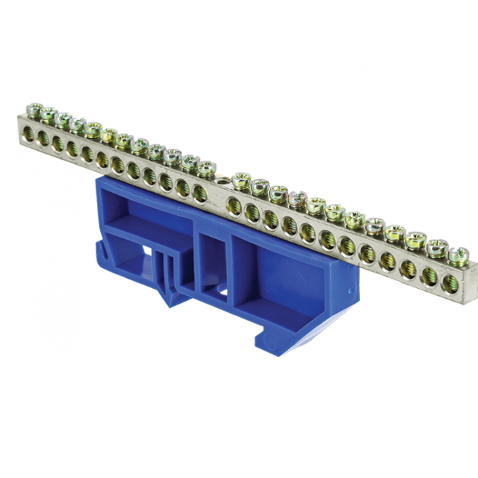 Шина "0" N (6x9мм) 24 отв. цинк синий изолятор на DIN-рейку EKF PROxima - фото2