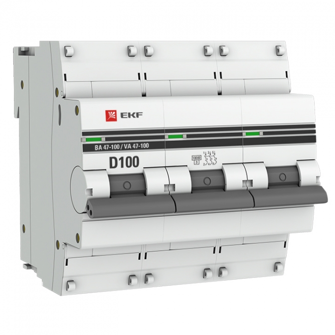 ВА 47-100 3P 100А (D) 10kA EKF PROxima автоматический выключатель, арт. mcb47100-3-100D-pro - фото1