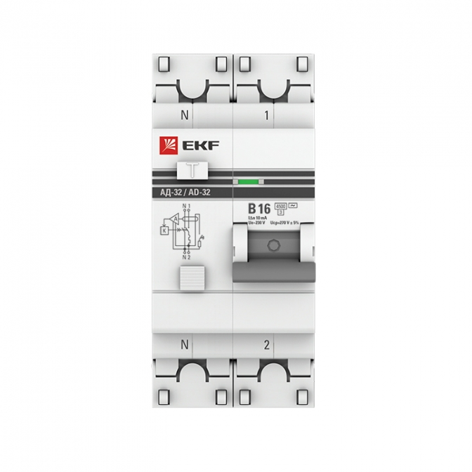 Дифференциальный автомат АД-32 1P+N 16А/10мА (хар. B, AC, электронный, защита 270В) 4,5кА EKF PROxima - фото2