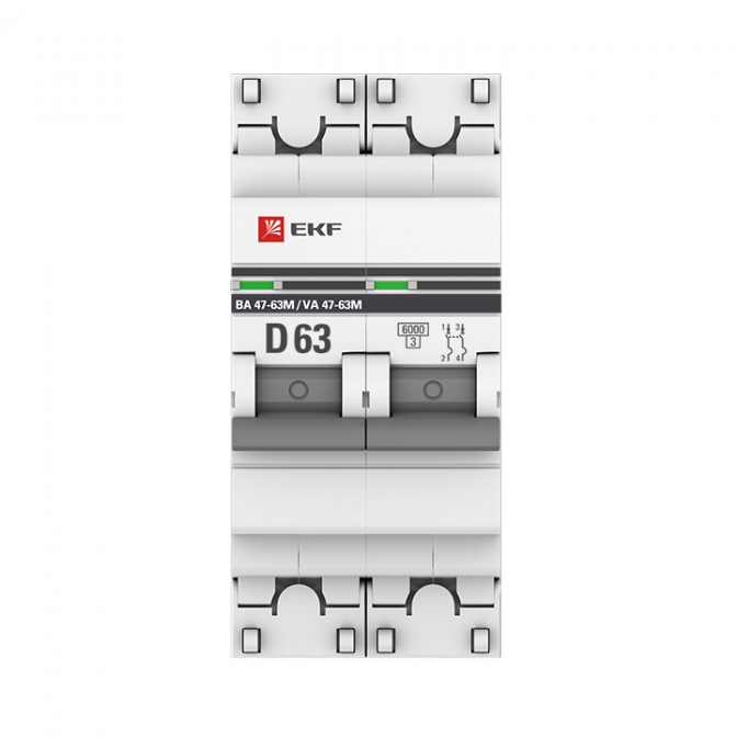 ВА 47-63M 2P 63А (D) 6кА EKF PROxima автоматический выключатель, арт. mcb4763m-6-2-63D-pro - фото3