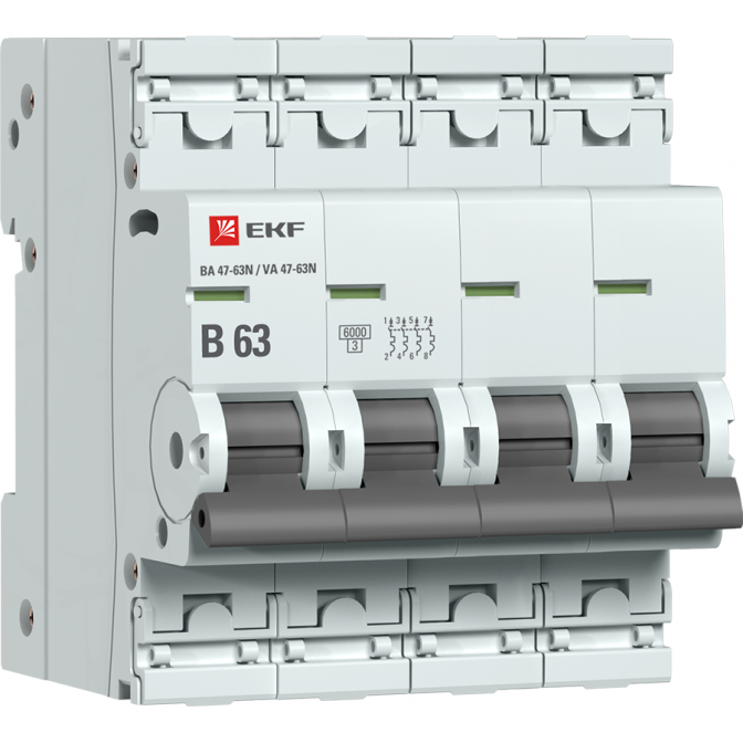 ВА 47-63N 4P 63А (B) 6кА EKF PROxima автоматический выключатель, арт. M636463B - фото1