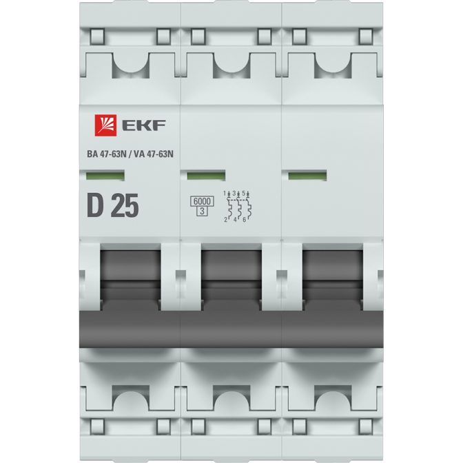 ВА 47-63N 3P 25А (D) 6кА EKF PROxima автоматический выключатель, арт. M636325D - фото2