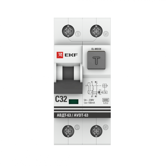 Дифференциальный автомат АВДТ-63 32А/100мА (характеристика C, эл-мех, тип АС) 6кА EKF PROxima - фото2
