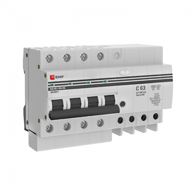 Дифференциальный автомат АД-4 S 63А/300мА (хар. C, AC, электронный) 4,5кА EKF PROxima - фото1