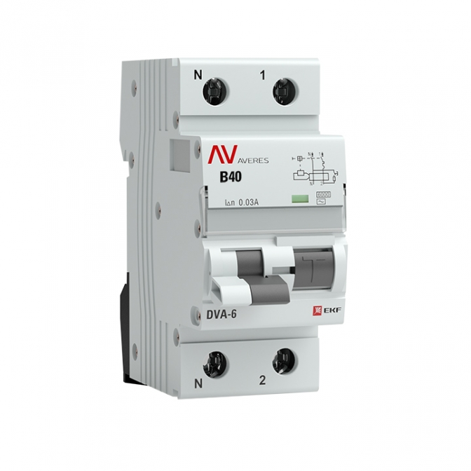 DVA-6 1P+N 40А (C) 30мА (AC) 6кА EKF AVERES дифференциальный автомат, арт. rcbo6-1pn-40C-30-ac-av - фото1