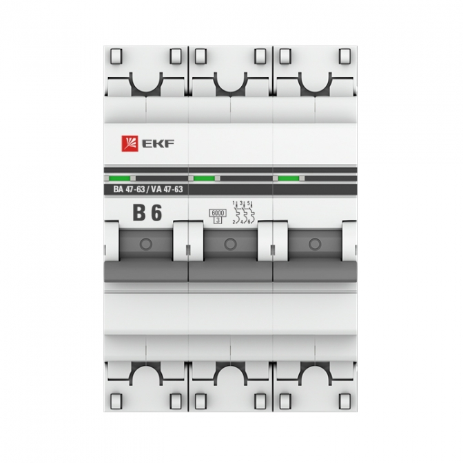 ВА 47-63 3P 6А (B) 6кА EKF PROxima автоматический выключатель, арт. mcb4763-6-3-06B-pro - фото4
