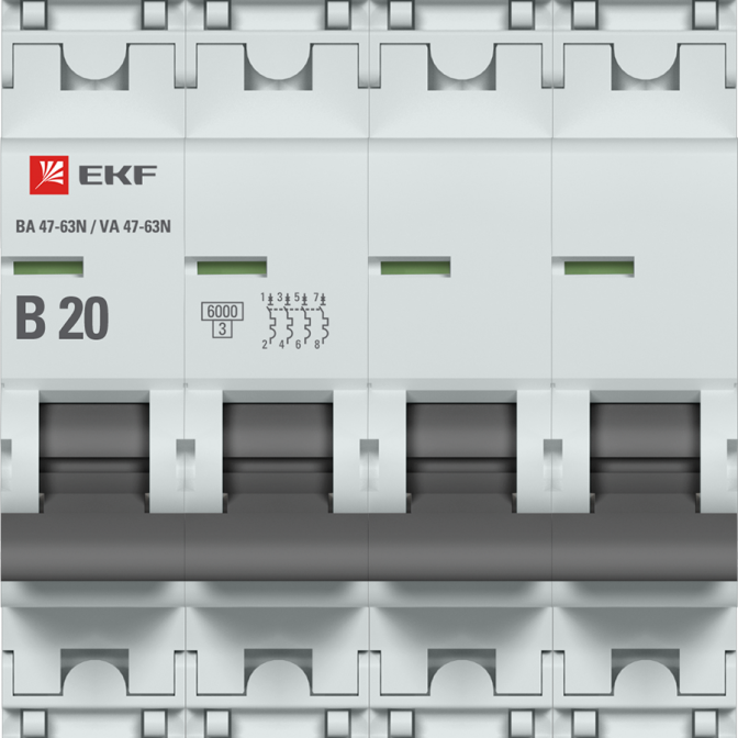 ВА 47-63N 4P 20А (B) 6кА EKF PROxima автоматический выключатель, арт. M636420B - фото2