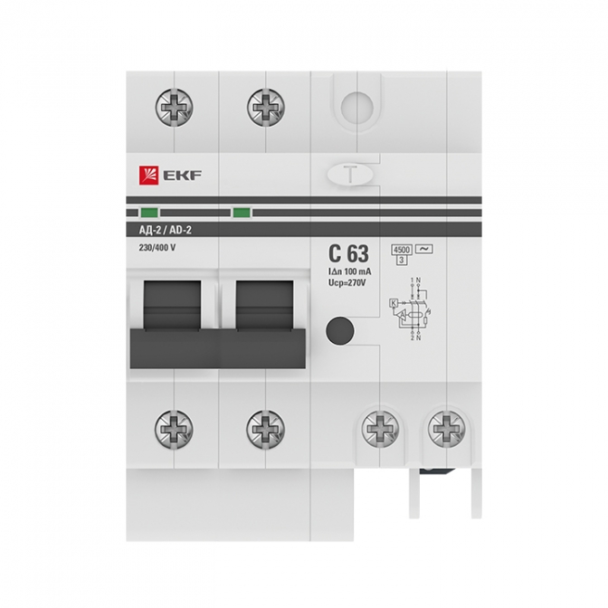 Дифференциальный автомат АД-2 63А/100мА (хар. C, AC, электронный) 4,5кА EKF PROxima - фото2