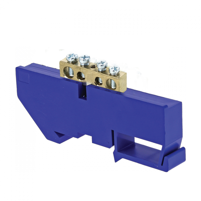 Шина "0" N (6х9мм) 4 отверстия латунь синий изолятор на DIN-рейку EKF PROxima - фото1