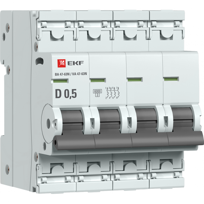 ВА 47-63N 4P 0,5А (D) 6кА EKF PROxima автоматический выключатель, арт. M63640T5D - фото1