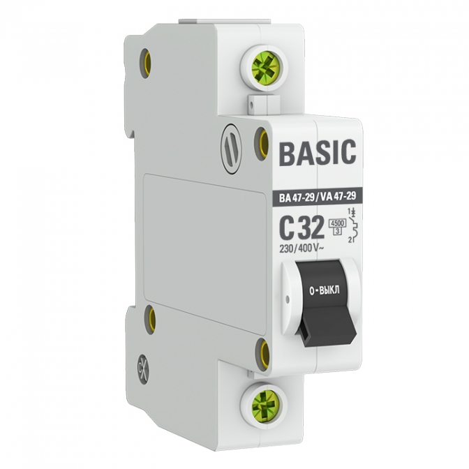 ВА 47-29 1P 32А (C) 4,5кА Basic автоматический выключатель, арт. mcb4729-1-32C - фото1