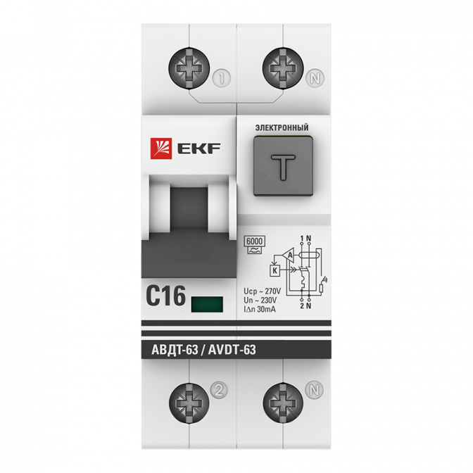 Дифференциальный автомат АВДТ-63 16А/30мА (характеристика С, электронный, тип А) 6кА EKF PROxima - фото2