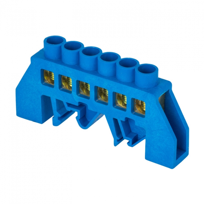 Шина "0" N (8х12мм) 6 отверстий латунь синий нейлоновый корпус комбинированный розничный стикер EKF PROxima - фото1