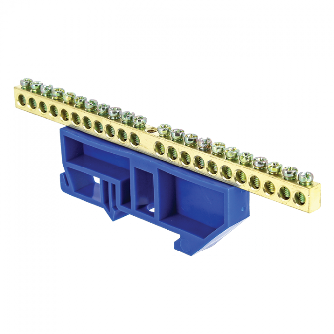 Шина "0" N (6х9мм) 22 отверстия латунь синий изолятор на DIN-рейку EKF PROxima - фото2