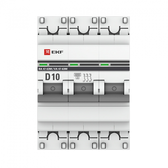 ВА 47-63M 3P 10А (D) 6кА EKF PROxima автоматический выключатель, арт. mcb4763m-6-3-10D-pro - фото4