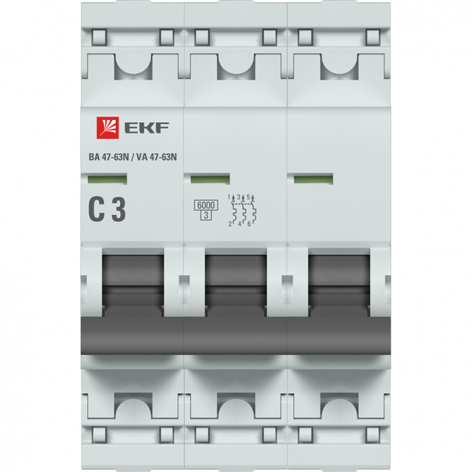ВА 47-63N 3P 3А (C) 6кА EKF PROxima автоматический выключатель, арт. M636303C - фото2