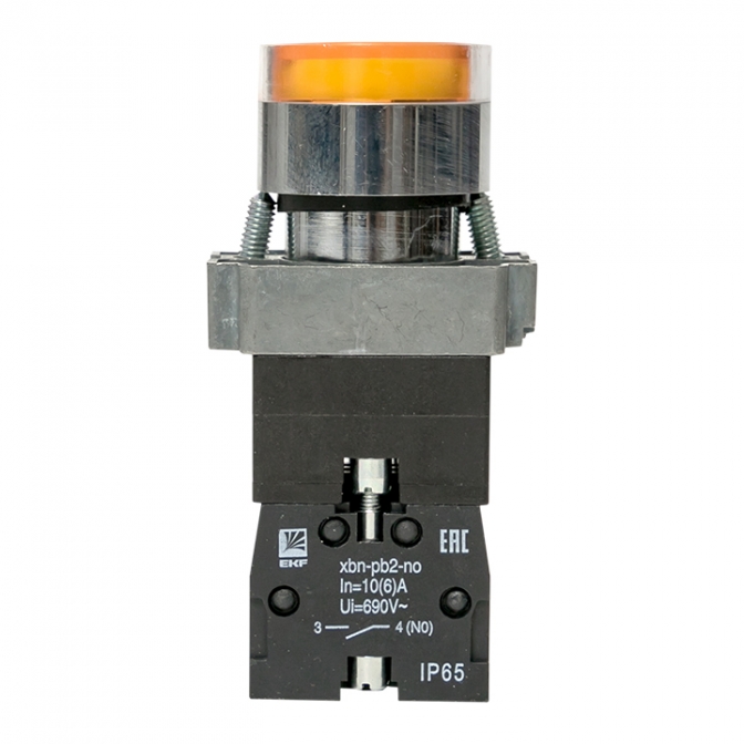 Кнопка BA51 с подстветкой 230В желтая NO IP65 EKF PROxima - фото3