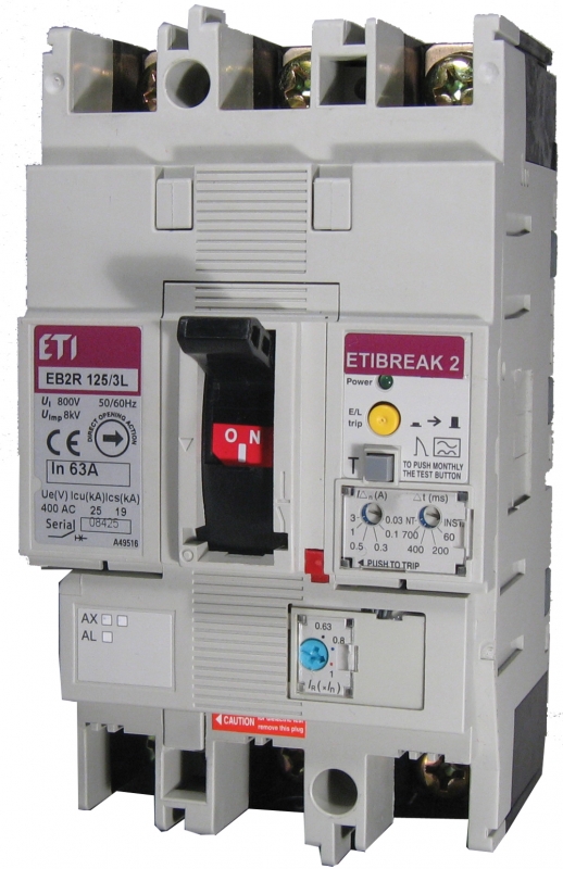 Автоматический выключатель со встроенным блоком УЗО EB2R 125/3L 32А 3Р - фото1