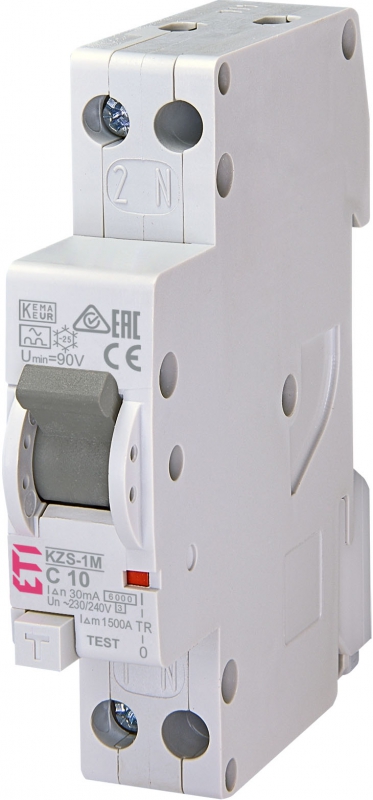 Дифференциальный автоматический выключатель KZS-1М С 10/0,03 тип А (6kA) 1мод. - фото1