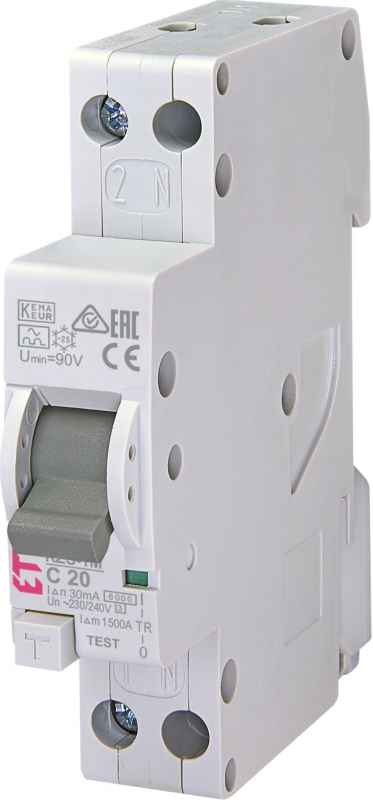 Дифференциальный автоматический выключатель KZS-1М С 20/0,03 тип А (6kA) 1мод. - фото1