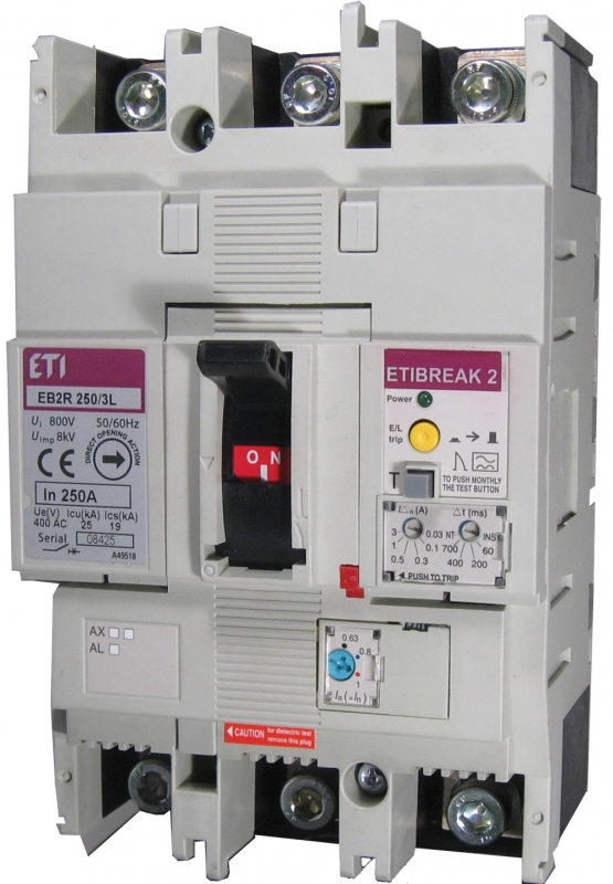 Автоматический выключатель со встроенным блоком УЗО EB2R 250/3L 250А 3р - фото1