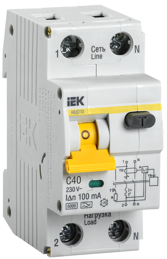 Автоматический выключатель дифференциального тока АВДТ 32 C40 100мА IEK - фото1