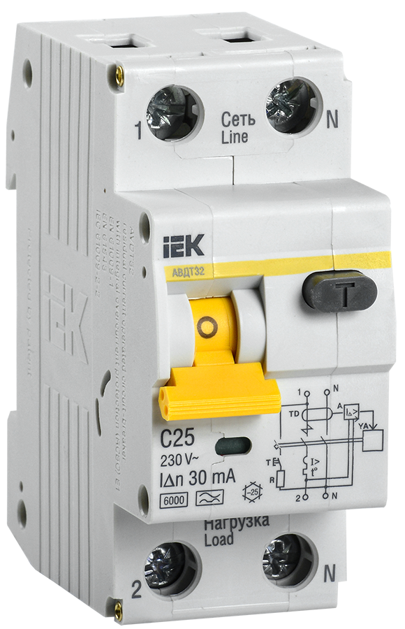 Автоматический выключатель дифференциального тока АВДТ 32 C25 IEK - фото1