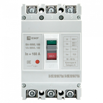 Автоматический выключатель ВА-99МL 100/160А 3P 18кА EKF Basic - фото3