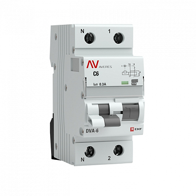 DVA-6 1P+N 6А (C) 300мА (A) 6кА EKF AVERES дифференциальный автомат, арт. rcbo6-1pn-6C-300-a-av - фото1