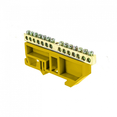 Шина "0" N (6х9мм) 14 отверстий латунь желтый изолятор на DIN-рейку EKF PROxima - фото1