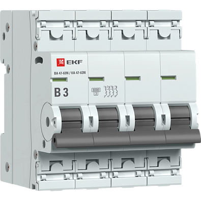 ВА 47-63N 4P 3А (B) 6кА EKF PROxima автоматический выключатель, арт. M636403B - фото1