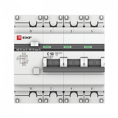 Дифференциальный автомат АД-32 3P+N 50А/100мА (хар. C, A, электронный, защита 270В) 6кА EKF PROxima - фото2