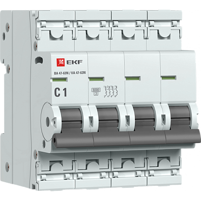 ВА 47-63N 4P 1А (C) 6кА EKF PROxima автоматический выключатель, арт. M636401C - фото1