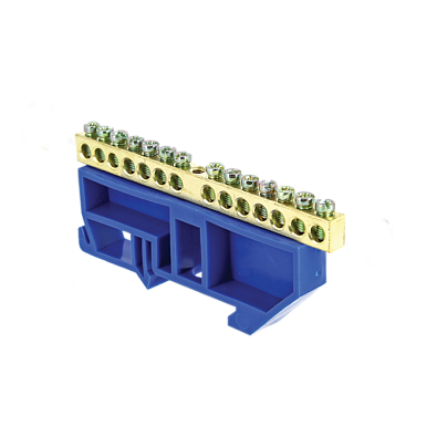 Шина "0" N (6х9мм) 14 отверстий латунь синий изолятор на DIN-рейку EKF PROxima - фото1