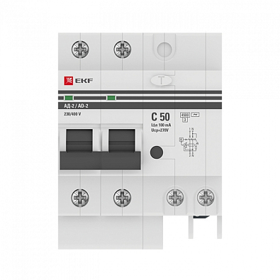 Дифференциальный автомат АД-2 50А/100мА (хар. C, AC, электронный) 4,5кА EKF PROxima - фото2