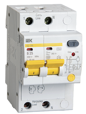 Дифференциальный автоматический выключатель АД12М 2Р B25 30мА IEK - фото1