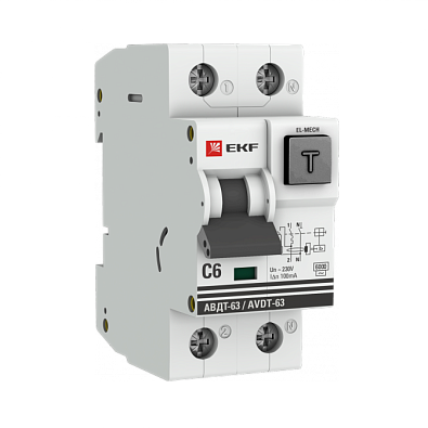 Дифференциальный автомат АВДТ-63 6А/100мА (характеристика C, эл-мех, тип АС) 6кА EKF PROxima - фото1