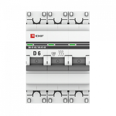 ВА 47-63 3P 6А (D) 4,5kA EKF PROxima автоматический выключатель, арт. mcb4763-3-06D-pro - фото2