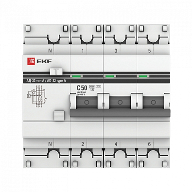 Дифференциальный автомат АД-32 3P+N 50А/30мА (тип А) EKF PROxima - фото2