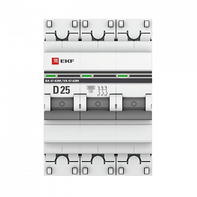 ВА 47-63M 3P 25А (D) 6кА EKF PROxima автоматический выключатель, арт. mcb4763m-6-3-25D-pro - фото4