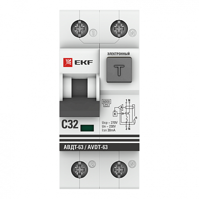Дифференциальный автомат АВДТ-63 32А/30мА (характеристика С, электронный, тип А) 6кА EKF PROxima - фото2