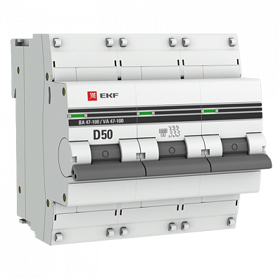 ВА 47-100 3P 50А (D) 10kA EKF PROxima автоматический выключатель, арт. mcb47100-3-50D-pro - фото1