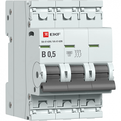 ВА 47-63N 3P 0,5А (B) 6кА EKF PROxima автоматический выключатель, арт. M63630T5B - фото1