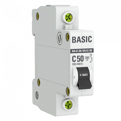 ВА 47-29 1P 50А (C) 4,5кА Basic автоматический выключатель, арт. mcb4729-1-50C - фото1